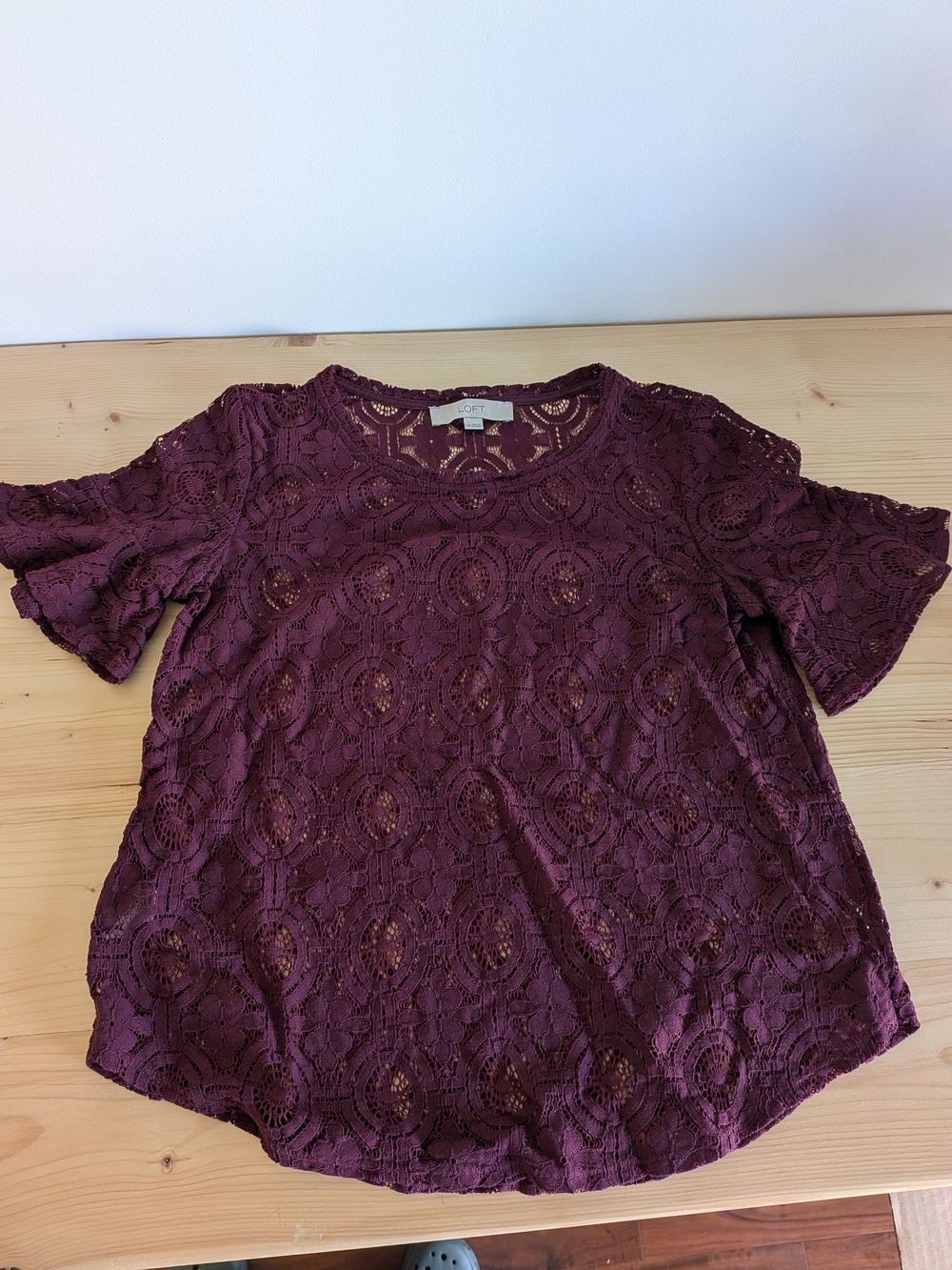 LOFT Burgundy Lace Short Sleeve Blouse